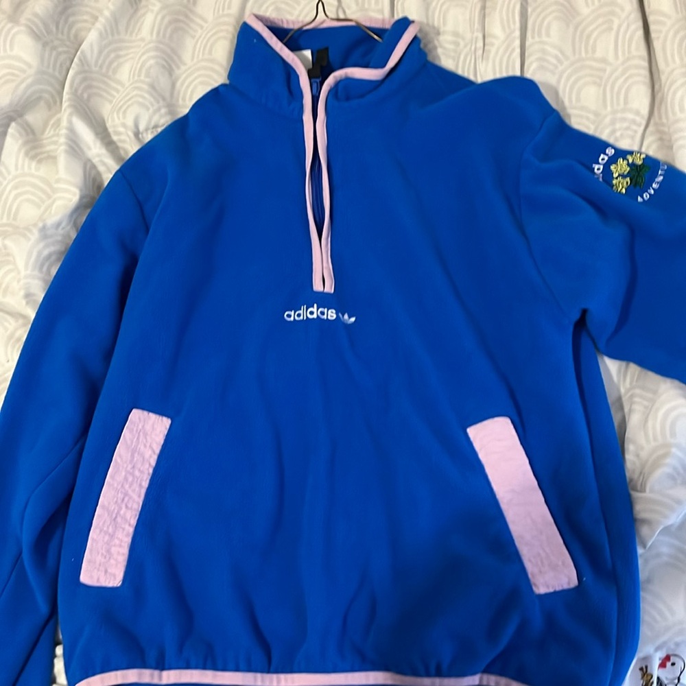 Blue adidas fuzzy zip up